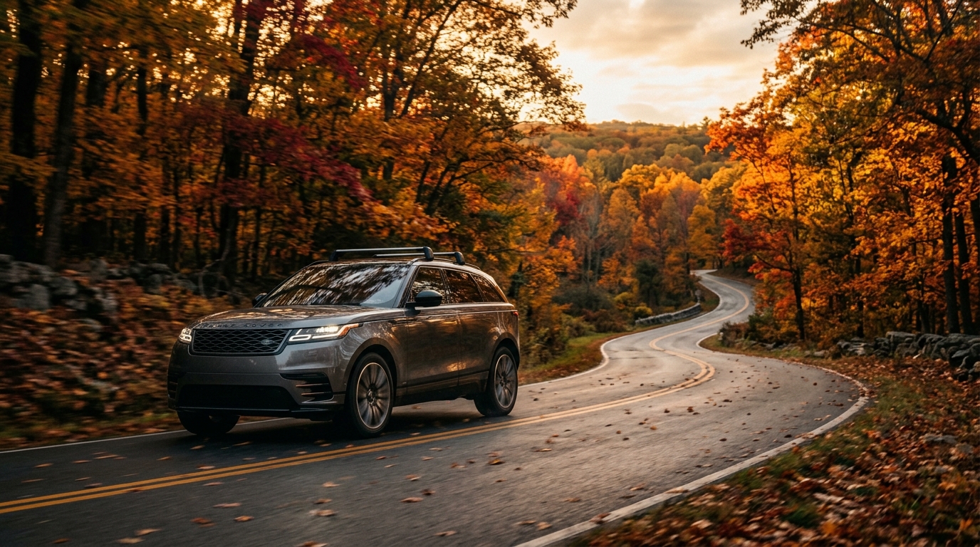 Scenic car driving through Massachusetts